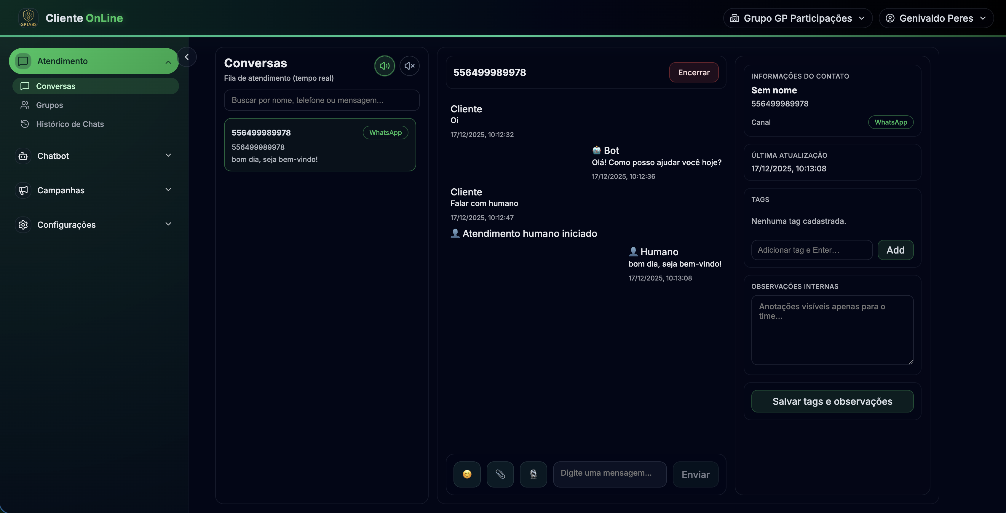 Cliente Online — Atendimento em tempo real