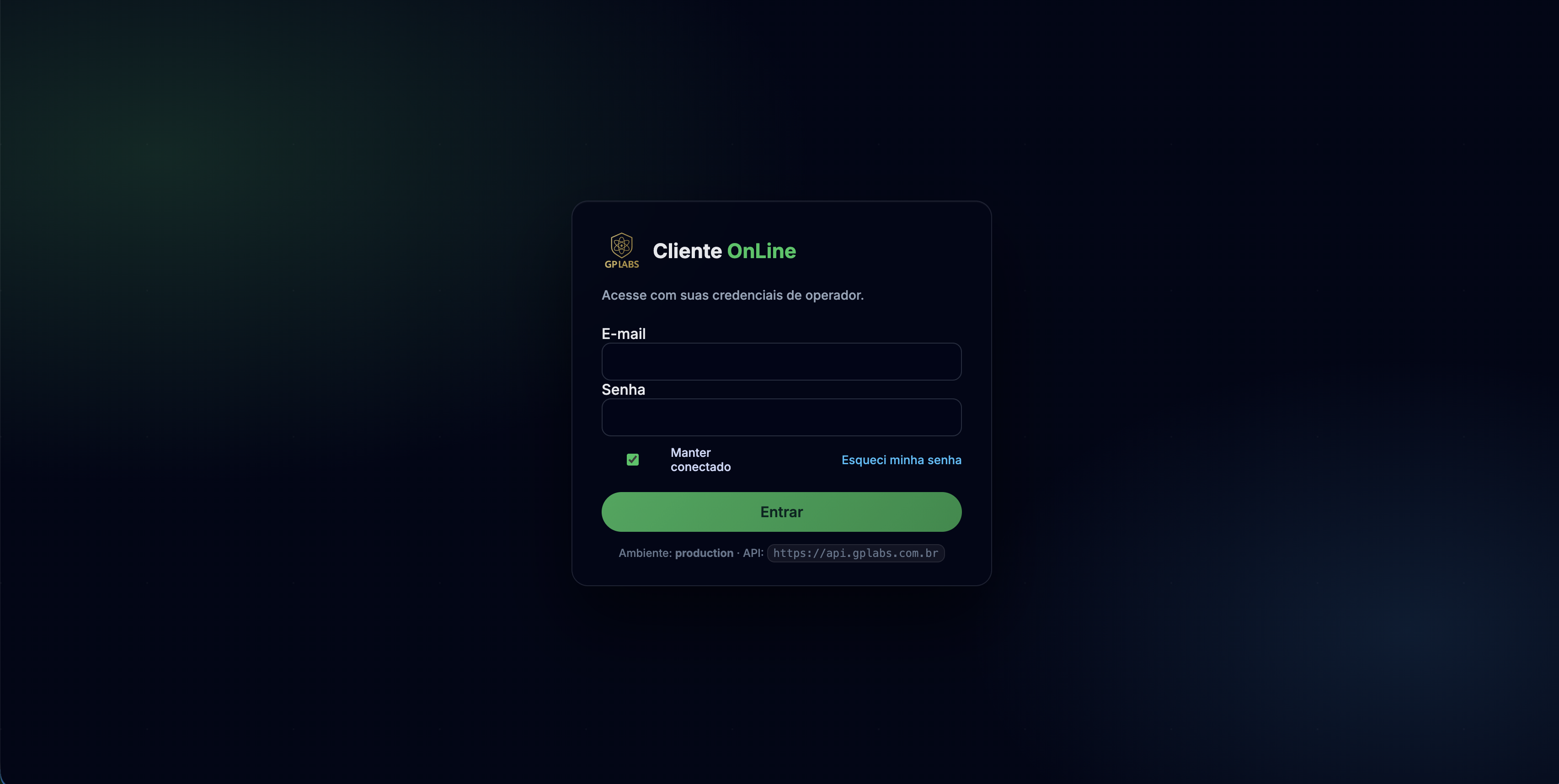 Cliente Online — Tela de Login